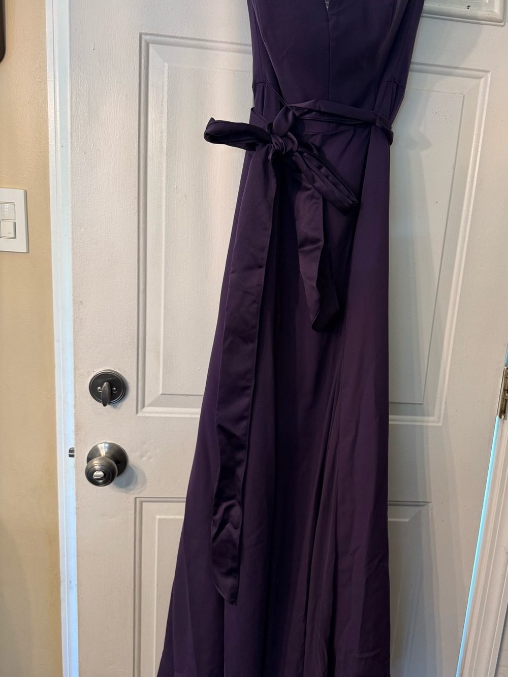 White by Vera Wang Deep Purple Wrap Maxi Dress with Self-Tie Waist